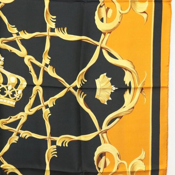 HERMES Carre 90 Scarf Crown Silk Yellow Auth am8845 - Picture 8 of 12